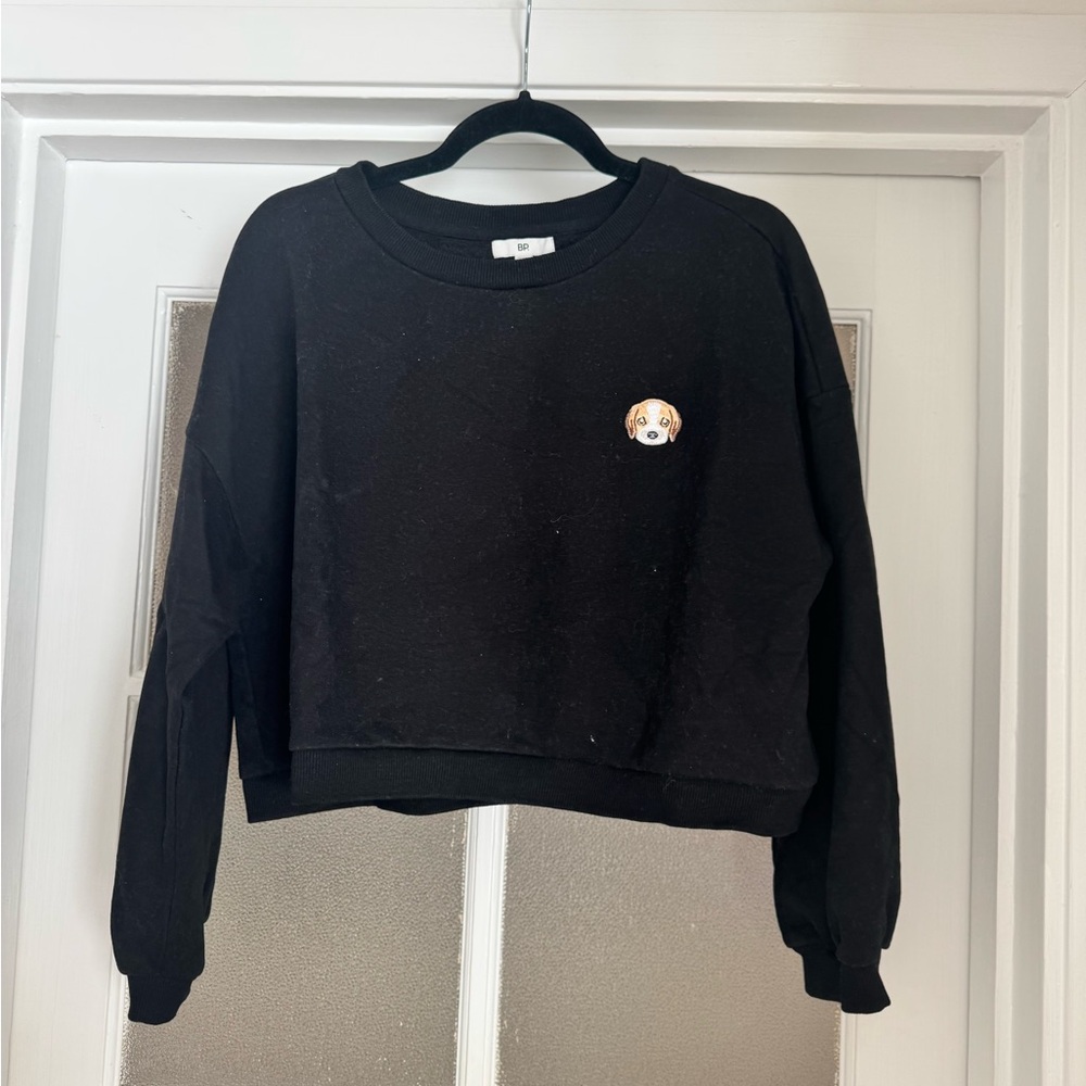 BP Black Cropped Sweatshirt with Small Dog Patch